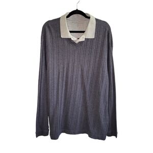 Dockers Premium Men's Size XL Gray Collared Ribbed Knit Long Sleeve Sweater